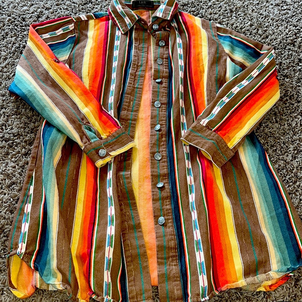 Lucky & Blessed Aztec Print Button Down - image 1